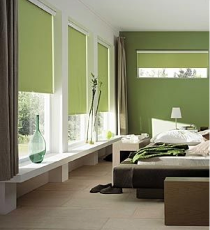 Dans la chambre une apaisante peinture vert olive, et une teinte vert sauge s'associent tout naturellement avec des meubles bois foncé et des tons naturels. Photo 4 Murs