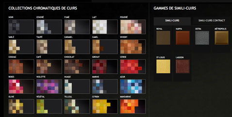 gamme couleurs dalle de cuir et simili de Cuir au Carre choisir parmi la large collection chromatique des cuirs de Carré Cuir exemple de couleur : grenat, choolat, caramel, argent, lait, taupe.....pour panneaux décoratifs muraux, tête de lit, sols et murs