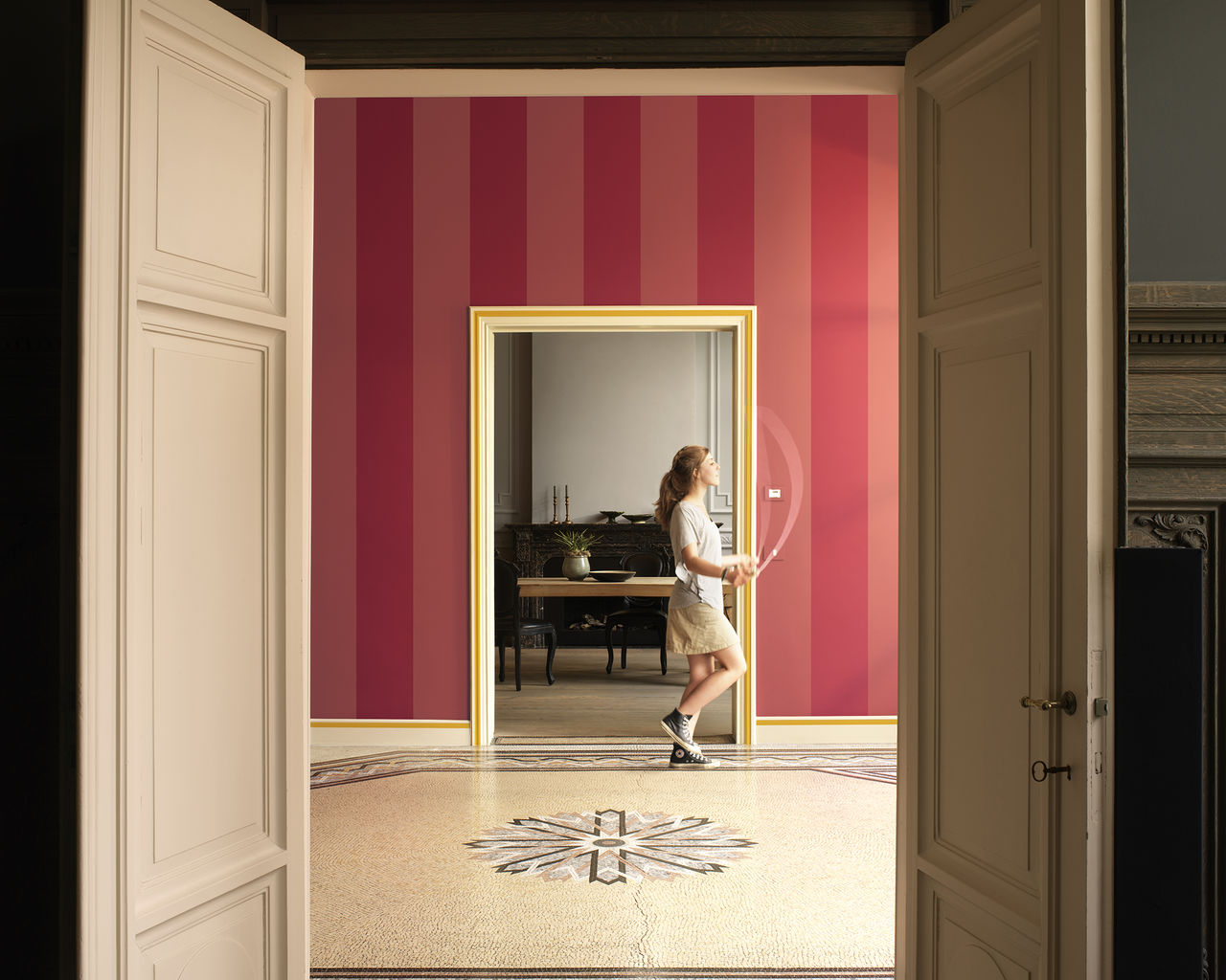 Idee Salle De Bain Mosaique : couleurpeintureentreebandesdecouleurviveroseetframboise Idee Salle De Bain Mosaique : couleurpeintureentreebandesdecouleurviveroseetframboise
