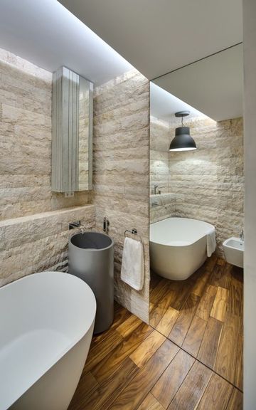 Pierre de parement dans une salle de bain – salle de bains ... Salle de bain sol pierre rustique