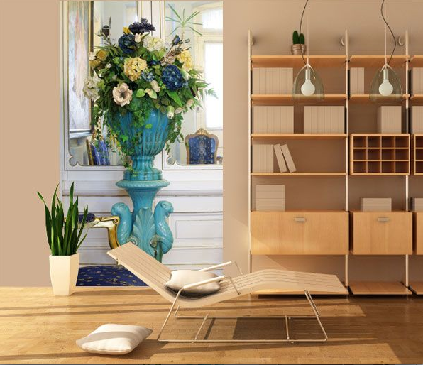lé papier peint unique grand vase bleu
