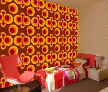 Papier peint  intissé lavable motifs et couleur vintage orange et marron