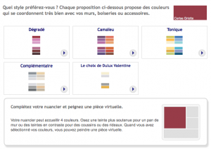 simulateur peinture. choisir une palette couleur parmi les harmonies en contraste, camaïeux dans le nuancier proposé