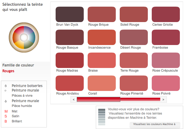 choisir teinte peinture pour salon cuisine chambre salle de bain Simulateur couleur peinture Dulux Valentine. Sélectionner une teinte dans le nuancier peinture de couleurs rouge