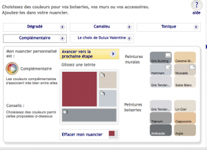 simulateur peinture Dulux Valentine. selection de la palette couleurs et la finition de la peinture