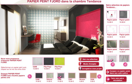 decoration-chambre-papier-peint-rouge-et-gris chambre tête de lit papier peint rouge murs papier peint gris uni