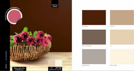 couleur peinture pour renovation cuisine association de chocolat et couleur lin pour la peinture plan de travail chene naturel decoration en contraste couleur rouge pivoine