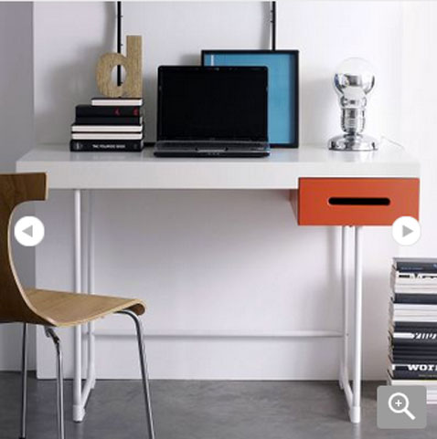 bureau chambre enfant et adulte bicolore tiroir rouge, gris, collection Kolorcaz les 3 Suisses