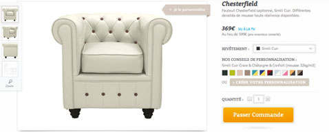fauteuil et canape à personnaliser avec l'usine à design choisir la couleur du fauteuil, la qualité du confort, la couleur des boutons 
