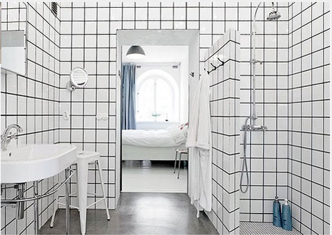 decoration salle de bain carrelage mural blanc au sol grandes dalles de carrelage gris