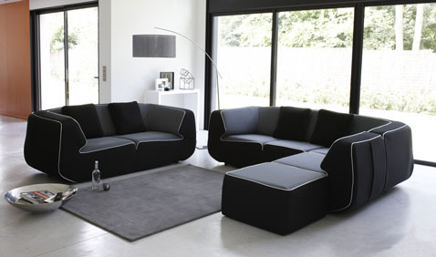 canapé en tissu nettoyage facile à completer avec pouf et fauteuil d'angle Bump chez Made in design