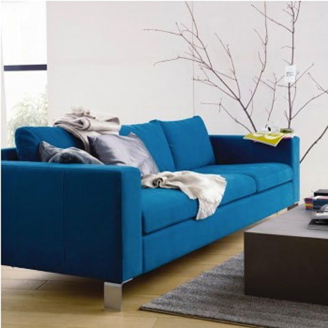 canapé en tissu couleur bleu pétrole 3 places chez Fly