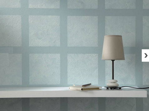 effet graphique pour peinture murale salon jeu de lignes et matières avec peinture couleur bleu lagon finition lisse et sablé