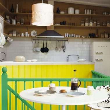 relooking cuisine peinture jaune citron vert acidule Gamme La Collection Astral Pour relooker sa cuisine à peu de frais, peindre le comptoir dans une couleur peps