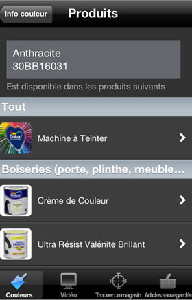 Peinture gris anthracite pour mur disponible dans la gamme "crème de couleur", pour plinthes et portes, disponible dans la gamme " Ultra résist Valénite brillant chez Dulux Valentine