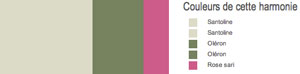 Nuancier peinture pour associer un rose sari et un vert bronze et une lumineuse couleur lin