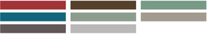 Nuancier peinture murale V33. 9 couleurs gamme Volcan