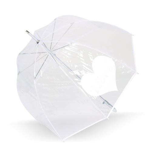 parapluie transparent qui change de couleur au contact de l'eau et fait apparaître un coeur libre