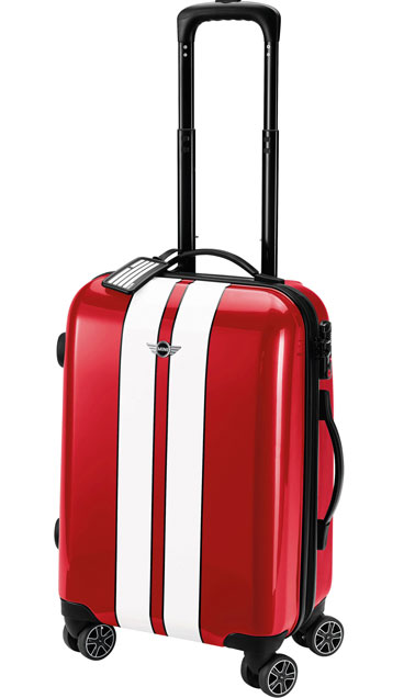 valise troylley adaptée au passage en cabine. couleur rouge bande blanche
