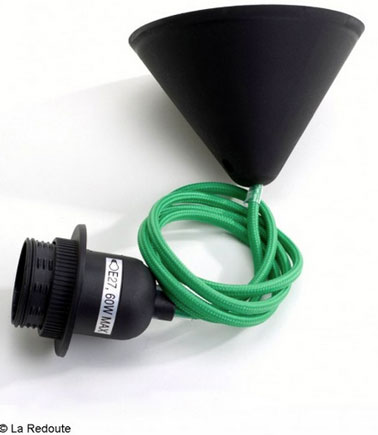 Système cable et douille électrique pour suspension gainé de coton vert émeraude