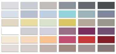 Nuancier de la gamme  peinture spéciale cuisine et salle de bains Dulux valentine finition satin. 36 couleurs pour peindre les pièces humides 