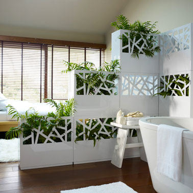 Cloison amovible végétale pour séparer chambre salle de bain constituée de blocs empilables jusqu'à 3 en hauteur. Bloc module Végétal Kubb en vente chez Castorama