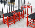 salon de jardin, jardinière en rouge et noir