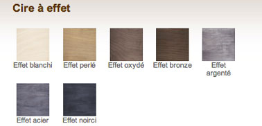 Nuancier cire à effet 7 teintes pour un effet métallique ou blanchi sur meuble bois. Cire à effet Libéron prix :11.90 € le pot de 0.25L en grandes surfaces en bricolage