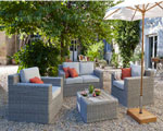 Son complet de jardin. Canapé et fauteuils structure aluminium et rotin chez Castorama