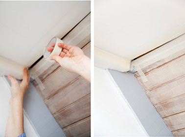 Poser un ruban adhésif de protection autour du trou à combler avec la mousse expansive, poutres, plafond et descente de plafond au plus près des orifices à boucher