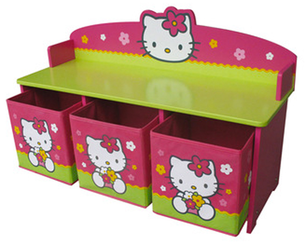 Banc Hello Kitti avec 3 coffres de rangement pour chambre petite fille