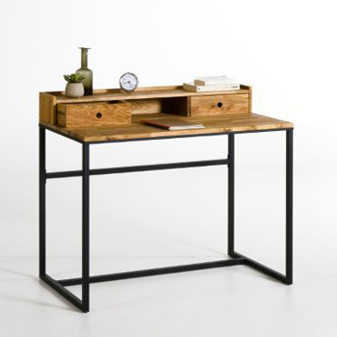 Bureau chambre ado esprit vintage en noyer et métal chez La Redoute