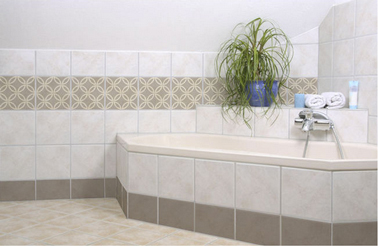 Carrelage adhesif ou feuilline de Folii Carrelage adhésif salle de bain assurant une étanchéité des murs près baignoire et dans la douche. modèle SPRING LOVER couleur taupe de Folii