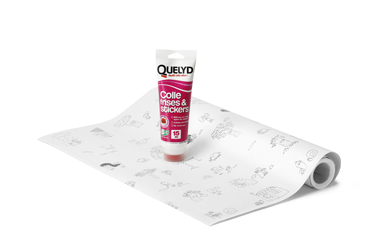 Le kit Quelyd iDraw comprend une frise à colorier de 5metres et un tube de colle spéciale frises et stickers