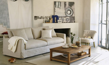 deco salon harmonie de couleur lin avec canape déhoussable et fauteuil crapaud Alinéa