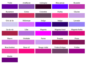 Nuancier peinture pour chambre couleurs violet.  Du parme au violet intense en passant par le prune, 31 couleurs peinture pour la déco de la chambre