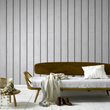 papier peint trompe l'oeil lambris blanc pour déco salon design