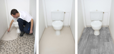 Ragréage autolissant prêt à l'emploi dans wc avant pose parquet flottant