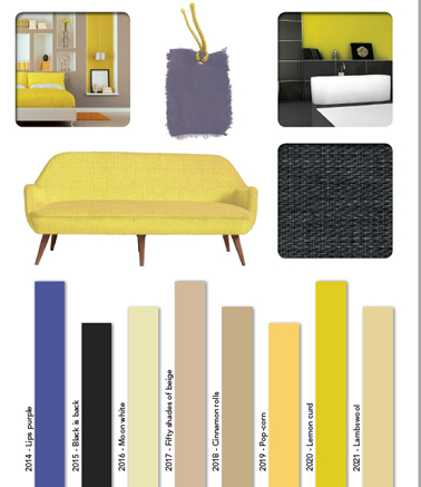 harmonie de couleur en dégradé de jaune associé à du noir et bleu