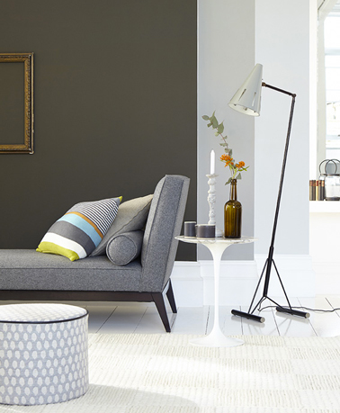 Déco salon peinture couleur gris taupe (234) gris Inox (224) et Gris Flint (236) Nuancier Little Greene
