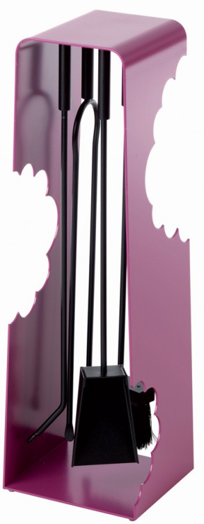 serviteur design en acier violet avec 4 accessoires cheminée aimantés de Dix Neuf Design Chez Factory Design