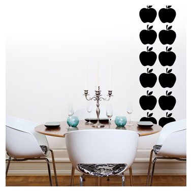 stickers motif pomme noir pour décoration murale salle à manger noir et blanc