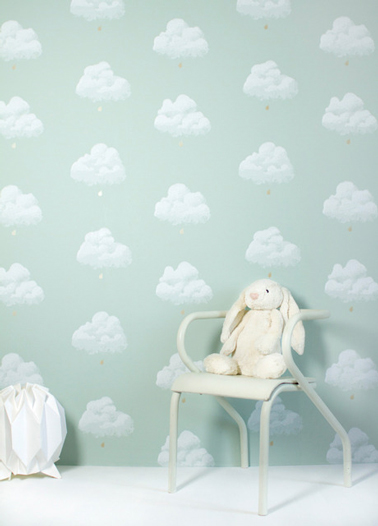 papier peint intissé motif nuage vert pour chambre enfant de la collection Nuage de coton de Bartsch