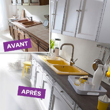 choisir sa peinture pour repeindre sa cuisine Dans la cuisine, une peinture pour repeindre les murs, les meubles et le carrelage, et voilà une cuisine refaite à neuf !