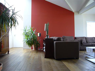 Peindre un mur du salon en rouge et l'associer à des couleurs neutres, une association de couleurs harmonieuse