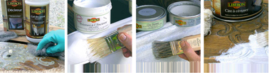 kit pour faire une céruse blanche sur un meuble Kit complet pour peindre meuble en bois de style avec un effet céruse blanche des peintures Libéron, décireur, décapant, peinture à l'ancienne, cire teintée et cire à céruser.