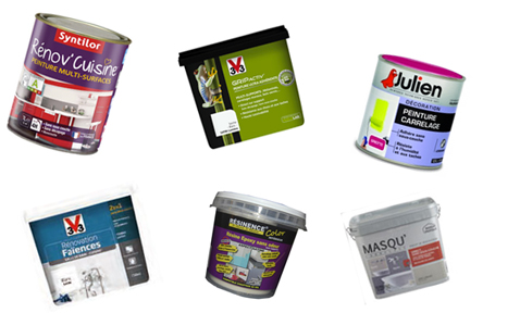 le top des marques peinture carrelage Le top des marques de peinture carrelage : Syntilor, GripActiv' V33, Julien, Rénovation Faïence V33, Résinence, Masqu'Carrelage Maison Déco. Photo : © AD