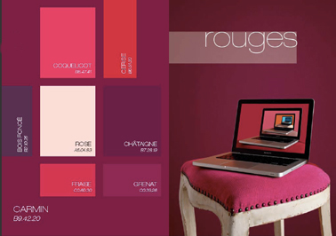 palette couleur peinture rouge pour le salon de la nouvelle collection peintures Astral. Association de rouge carmin, cerise, coquelicot et rose