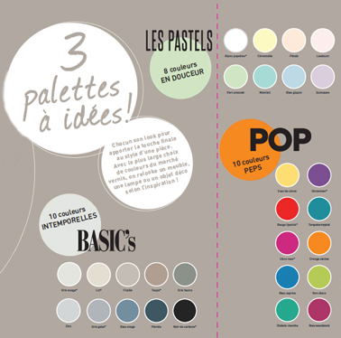 nuancier peinture pour meuble Vernis Relooking V33 28 couleurs Pour peindre un meuble avec la peinture Vernis Relooking V33, laissez libre cours à votre créativité avec ce nuancier peinture pour meuble de 28 couleurs à choisir entre tons pastels, pop et basic.