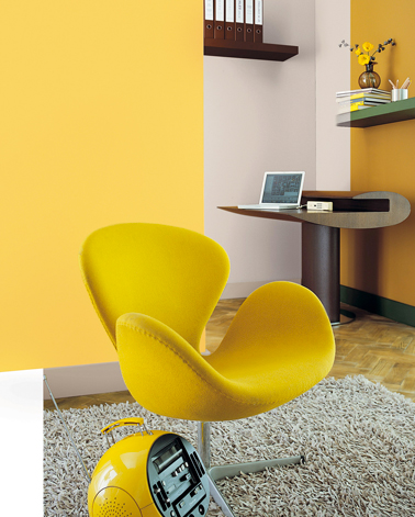Un salon avec une peinture jaune associée à un gris perle pour peindre les boiseries et éventuellement un pan de mur compense le manque de lumière dans le salon